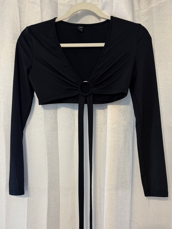 SHEIN Tops - SHEIN Black Long Sleeve Tie-Front Crop Top